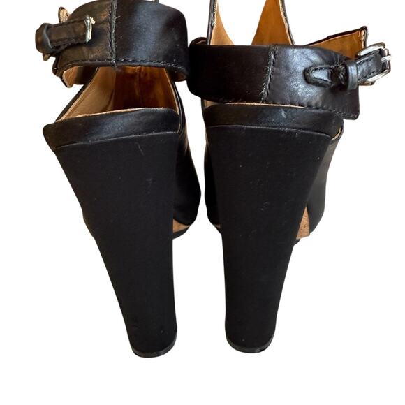 L.A.M.B. Gwen Stefani Leather & Satin Trim Platform Open Toe Booties Black - Picture 5 of 10